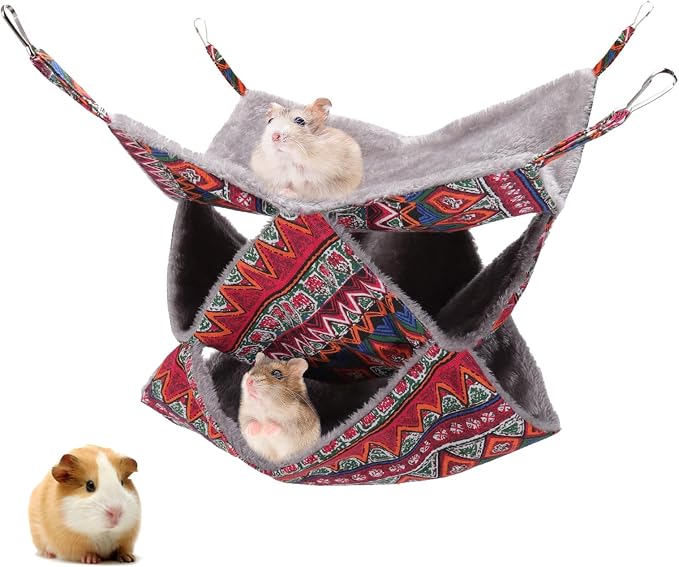 3 Tier Guinea Pig Cage Accessories,Ferret Rat Hammock,13.7x13.7 Inches, Pet Cage Hanging Bunkbed Hammock for Small Animals,Guinea Pig,Ferret,Kitten,Squirrel, Chinchilla, Rat,Parrot | Rat Hammock for Cage, Pet Cage Hanging Hammock, Small Animals, Guinea...