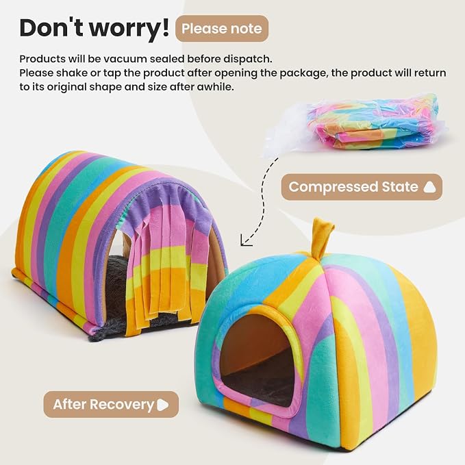 Guinea Pig Hideout Soft Large Bed Tunnel with Door Curtain 2 Pack Guinea Pig Toys Set Bunny Bed Cage Accessories for Small Animals (Rainbow)
