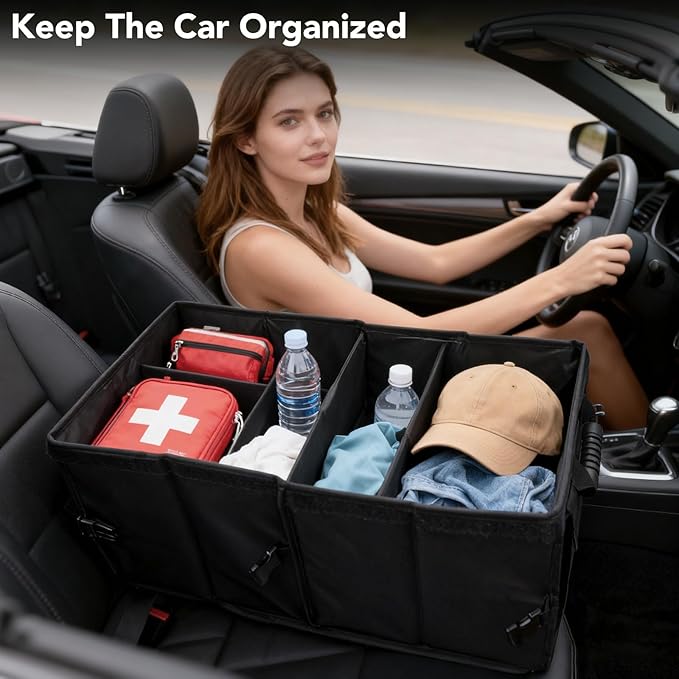Trunk Organizer for SUV - 60L, Foldable Car Trunk Organizer Bags with Lid Large Capacity Car Organizers and Storage with Lid for SUV,Sedan,Truck Accessories,23.62"×12.99"×11.81"(Black)