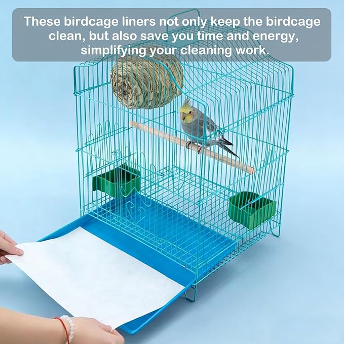 100 Sheets Bird Cage Liner Papers, Disposable Bird Cage Paper Liners, Cuttable Pet Animal Cages Cushion, Precut Absorbent Bird Paper for Bird Parrot Small Animal, 11.8 x 15.8’’