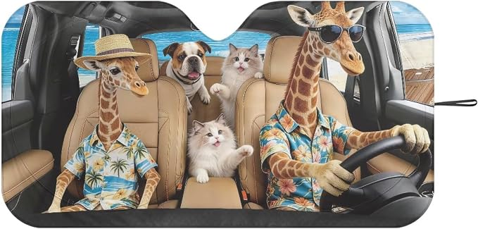 Cute Giraffe Windshield Sun Shade Foldable Hawaiian Vehicle Windshield Protecion for Front Window Reflector Sunshade Offers Protection for Car Interior Universal Fit for Most Cars SUV