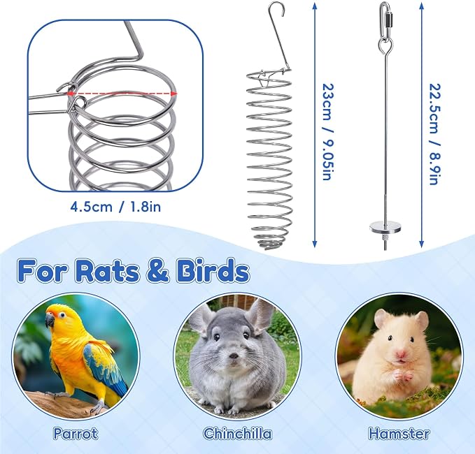 2Pcs Rat Enrichment Toys, 304 Stainless Steel Foraging Toy, Fruit & Vegetable Holder for Mice, Hanging Rodent Cage Accessories, Slow Feeder Puzzle Toy & Parakeet Foraging Tool