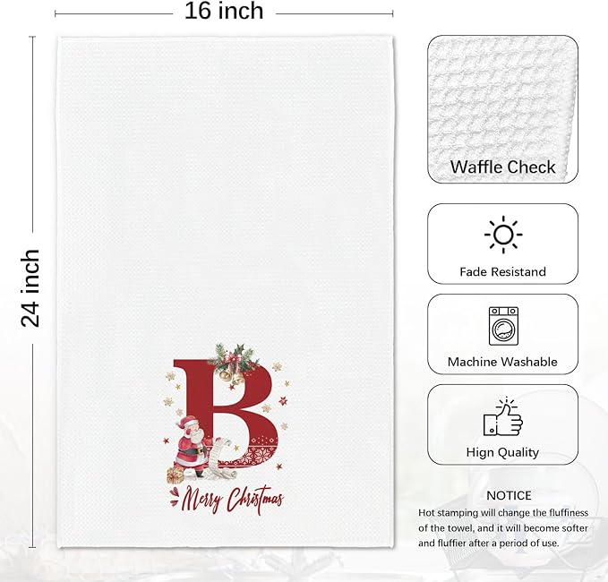 Christmas Initial Letter B Kitchen Towels Personalized Gifts Dish Towels Hand Towels for Kitchen Decorations, Christmas Birthday Gifts for Women, 24x16 Inch