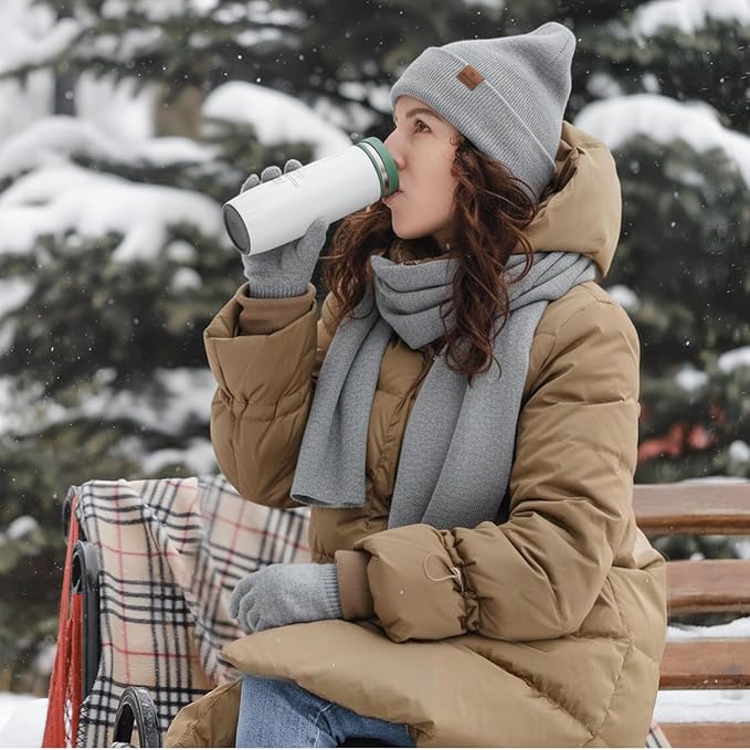 Womens Winter Warm Beanie Hats Gloves Scarf Headband Set Fleece Lined Ear Warmer Knit Scarf Touchscreen Gloves Winter Gifts