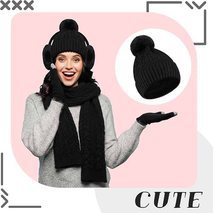 Geyoga 6 Pcs Winter Warm Set for Women Warm Beanies Hats Touchscreen Gloves Long Scarf Ear Muffs Socks Winter Gifts for Women