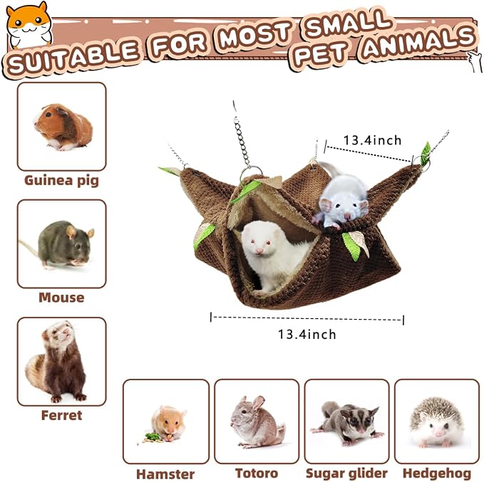 EAEDMY Ferret Rat Hammock Tunnel Toys Cage Accessories, Guinea Pig Hideout Tunnel, Warm Bed for Rat Ferret Guinea Pig Sleep Hide and Play (3.Hammock)