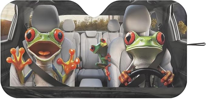 Cute Frog Car Front Windshield Sun Shade Foldable Funny Windshield Sunshade Sun Visor UV Rays and Keeps Vehicle Cool Easy Installation for Most Sedan Truck SUV