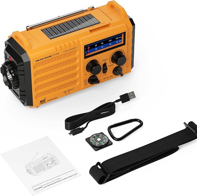 Emergency Radio with NOAA Weather Alert, 5000mAh Solar Hand Crank Portable AM/FM Shortwave Radio, Rechargeable Battery Powered, USB Charger, Flashlight, SOS Alarm for Home Outdoor Survival