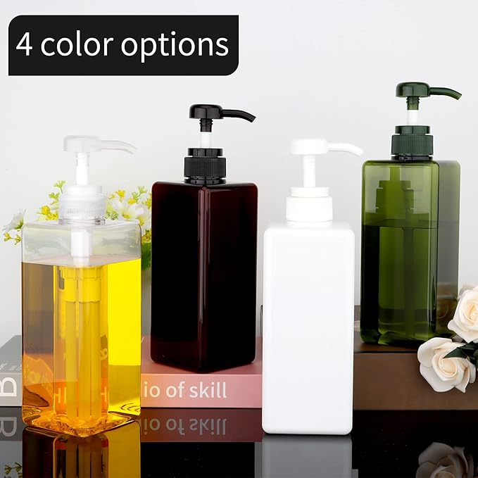 Pump Bottle Dispenser 22oz/650ml Jansburg 2Pack Refillable Square Plastic Lotion Dispenser Empty Lotion Pump Bottle for Essential Oil Lotion, Shampoo, Bathroom Travel Clear