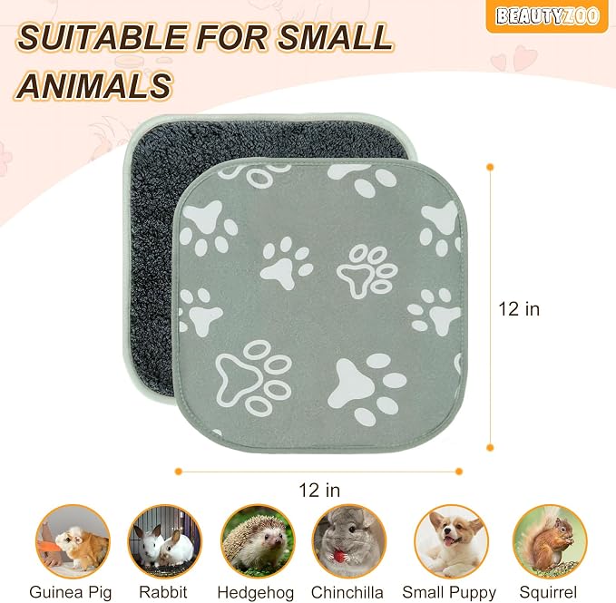 BEAUTYZOO 4 Pack Washable Reversible Guinea Pig Cage Liners, Fleece Bedding | 12x12" Fleece Cage Liners, Waterproof Leakproof Super Absorbent Washable Reusable Pee Pads for Guinea Pig, Rabbit, Hamster