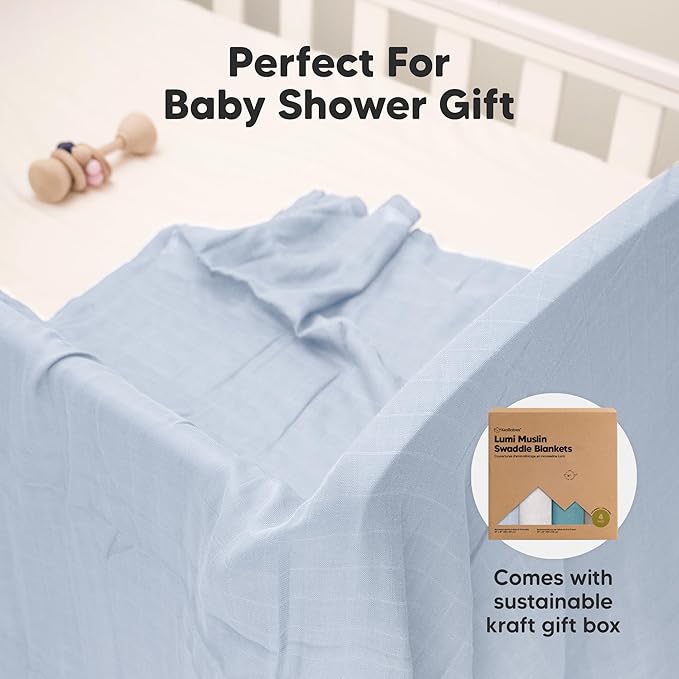 4-Pack Muslin Swaddle Blankets for Boys, Girls - Organic Baby Swaddles for Newborns, Soft & Breathable Receiving Baby Blankets for Girl, Boy, Neutral, Newborn Essentials Gift (Nimbus)