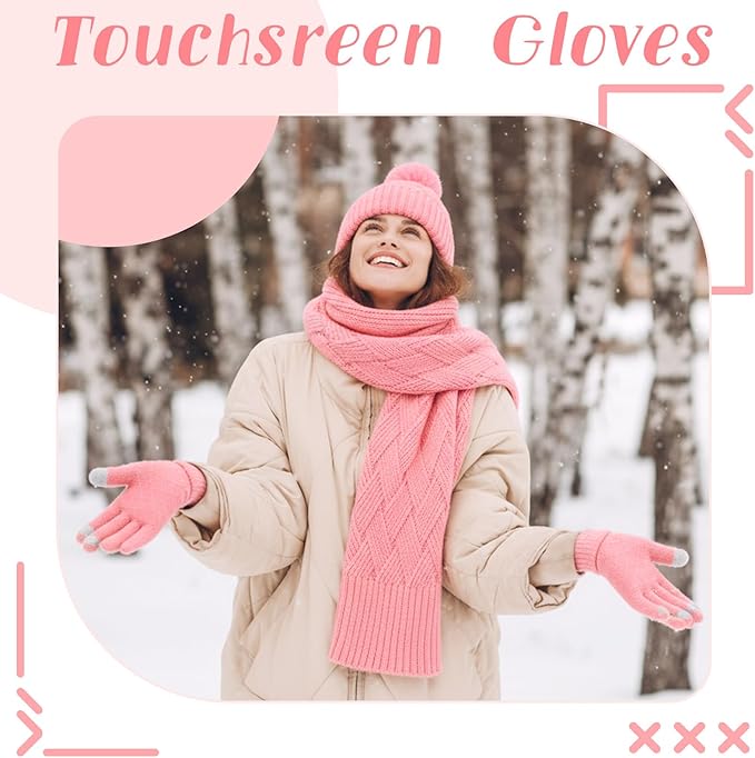 Geyoga 6 Pcs Winter Warm Set for Women Warm Beanies Hats Touchscreen Gloves Long Scarf Ear Muffs Socks Winter Gifts for Women