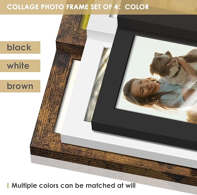 4x6 Collage Picture Frame Tempered Glass Front, Displays Four 4x6 Photo, Family Photo Collage Frame, Wall Decor Wall Hanging or Tabletop, White
