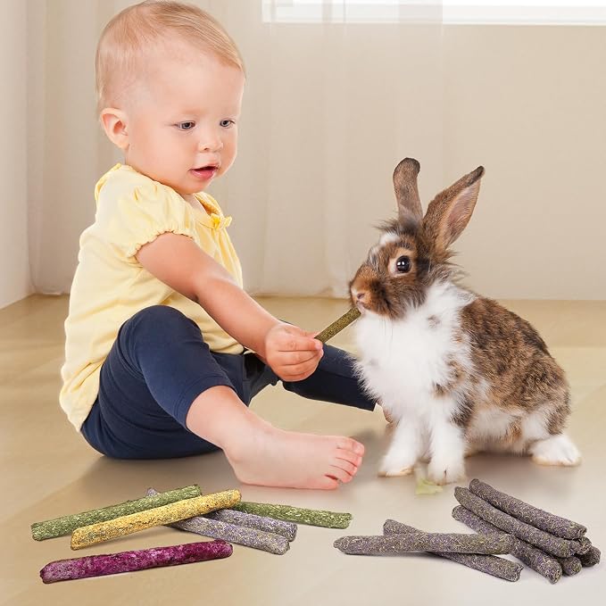 52Pcs Rabbit Chew Sticks, Guinea Pig Toys, Natural Timothy Teeth Stick | Rabbit Bunny Chew Sticks Toys for Teeth Mixing Flowers, Roses, Calendula and Forget Me Not, Small Animals Treats
