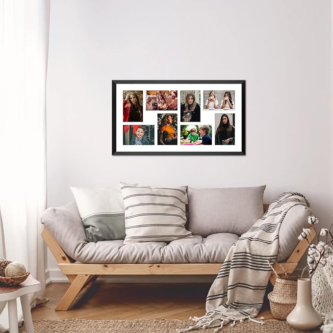 11.8x21.8 Collage frame with 8 Openings 4X6 Pictures, Multiple Picture Frame with Mat, Wall or Tabletop Decor, Black Wood Grain,2 Pack