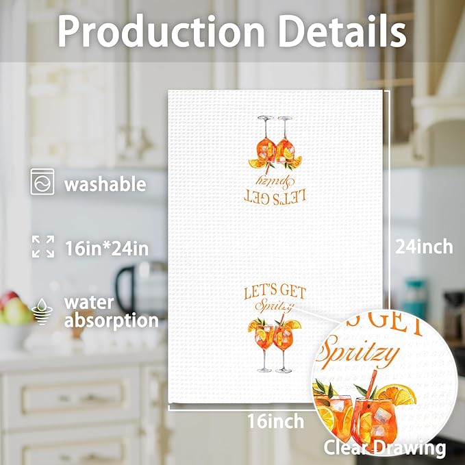 Aperol Spritz Decor Kitchen Towels, Aperol Spritz Cocktail Hand Towels, Let's Get Spritzy Dish Tea Towel for Kitchen Home Bar Decorative, Gift for AperolSpritz Lovers Bar Cart Decor, 16x24In