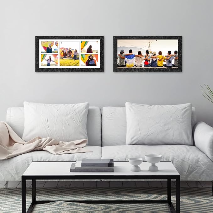 11x23 Picture Frame Display 5 opening 5x7 and 8x10 Picture Frame Collage,Multi Photo Frame with Mat,Plexiglass,Horizontal and Vertical Formats for Wall Decor,Black Wood Grain