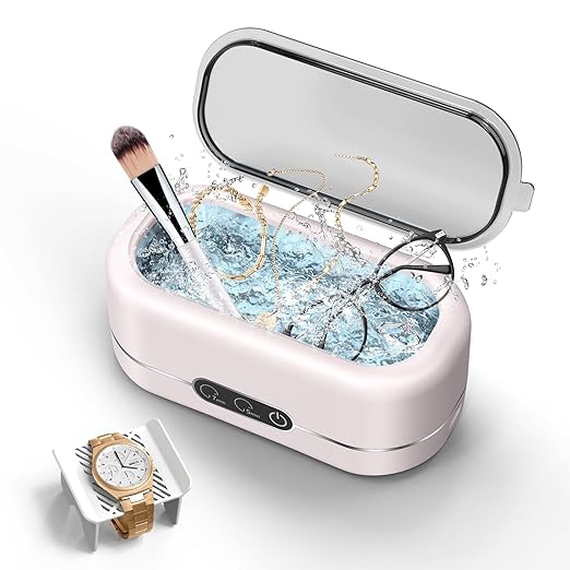 Jewelry Cleaner Ultrasonic Machine, Upgraded 48KHz Ultrasonic Cleaner with 304 Stainless Steel for Jewelry, Eyeglasses, Rings, Watch Strap, Dentures-Pink