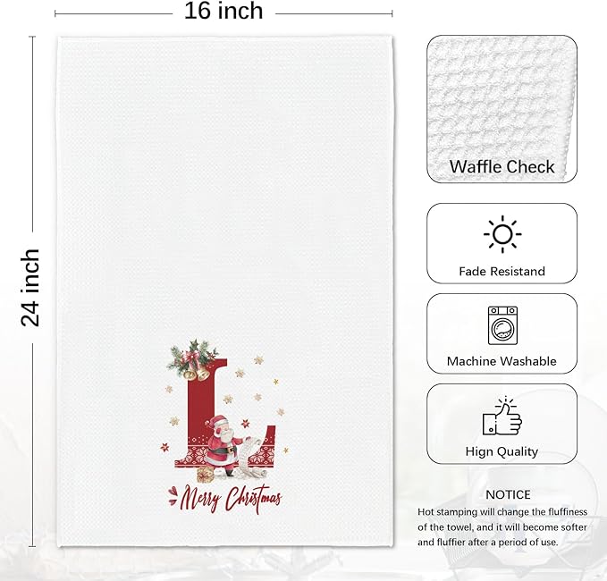 Christmas Initial Letter L Kitchen Towels Personalized Gifts Dish Towels Hand Towels for Kitchen Decorations, Christmas Birthday Gifts for Women, 24x16 Inch