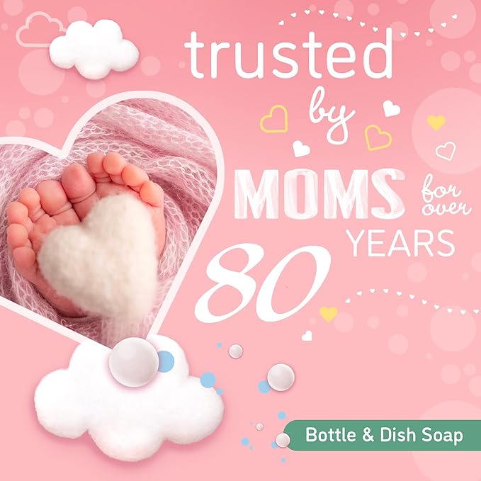 Dreft Bottle and Dish Soap | Made to Clean Baby Bottles, Sippy Cups, Pacifiers, Breast Pumps, & More | Gently Removes Milk Film & Odors | Plant Based, Fragrance Free Dish Soap | 3 Fl Oz (Pack of 2)