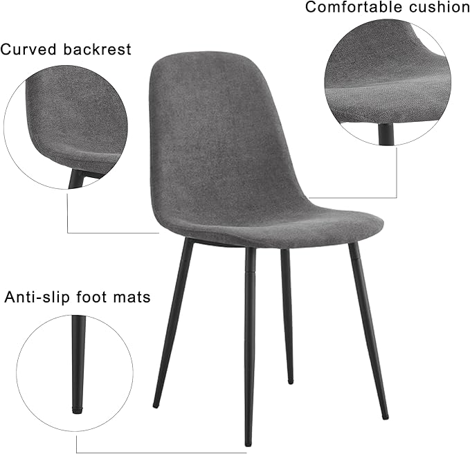 Round Dining Table Set for 4, 42" Kitchen Table with 4 Fabric Chairs, 5-Piece Modern Wood Dining Room Set for Small Space, Office or Kitchen