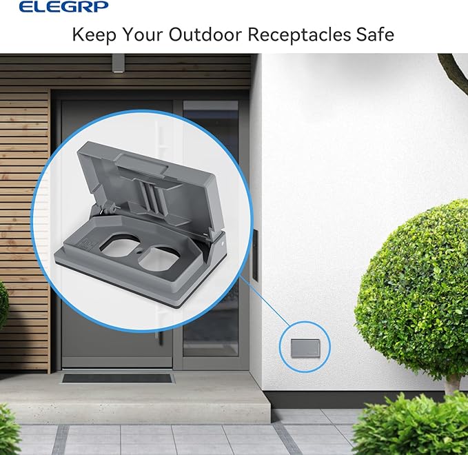 ELEGRP Horizontal Outdoor Cover for Duplex Receptacles, Weatherproof Wall Plate, Outdoor Electrical Outlet Cover, Standard Size 1-Gang 4.77” x 2.97”, Thermoplastic, 2 Pack, Grey