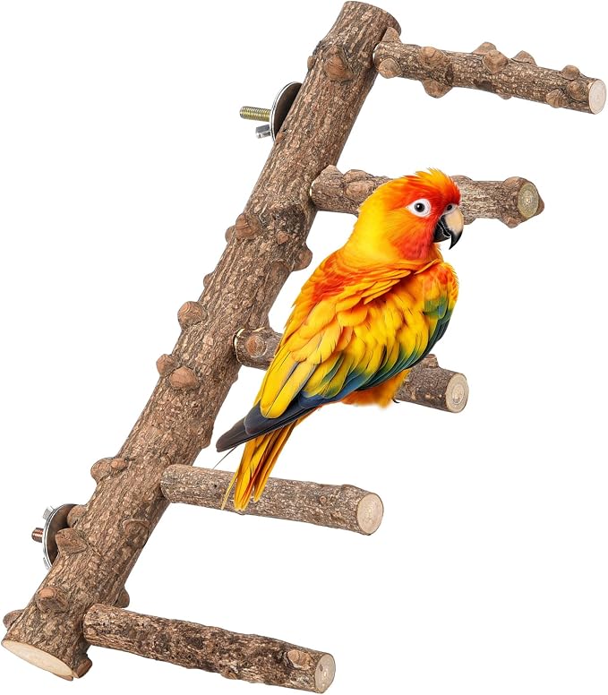 Bird Ladder Perch for Cage Natural Wood Bird Parrot Perch Stand Chewing Toy | Parrot Perch Bridge Climbing Cage Accessories for Small Medium Animal