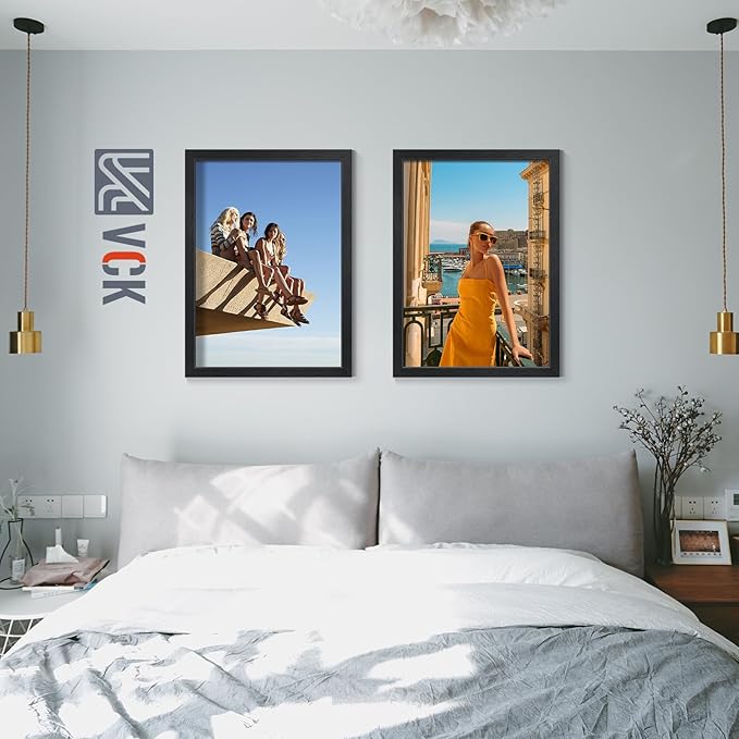 VCK 20x28 Picture Frames Black Set of 6, Wide Border Wood Poster Frame, Multi-Directional Display Family Photos, Office Prints, Studio/Gallery Art, Woodgrain Series, Wall Hanging
