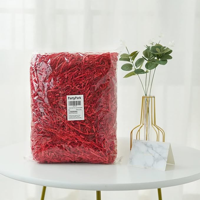 Bobobag - 1LB Crinkle Cut Paper Shred Filler Recyclable Gift Wrap Confetti Raffia Grass Shred Paper for Easter Baskets Filler Creative Eggs Decor (Red)