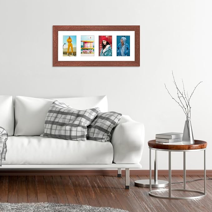 8x20 Picture Frame Display 4 opening 4X6 Picture Frame Collage,Multi Photo Frame with Mat,Plexiglass,Wall or Tabletop Decor,Walnut Wood Grain