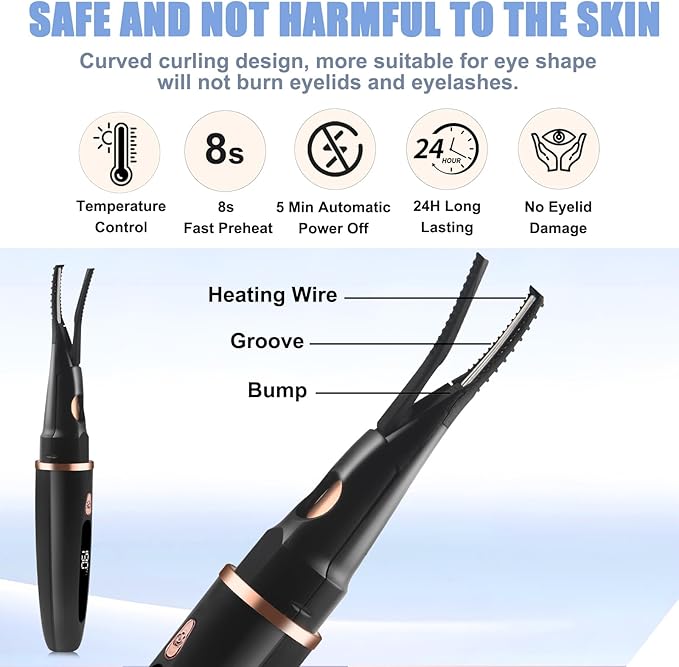 Heated Eyelash Curlers - 2 in 1 Clip- Type Heated lash Curler Best Seller Electric Eyelash Curler LED Display 3 Temp Settings for Makeup Tools USB Rechargeable Natural Curling 24H Long Lasting 3A