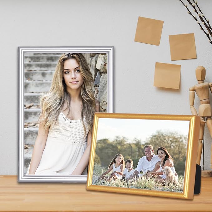 6x8 Picture Frame set of 2, Matte Gold Modern Simple Thin Aluminum Metal Photo Frame with HD Real Glass, Display for Tabletop and Wall Collage, 2 Pack