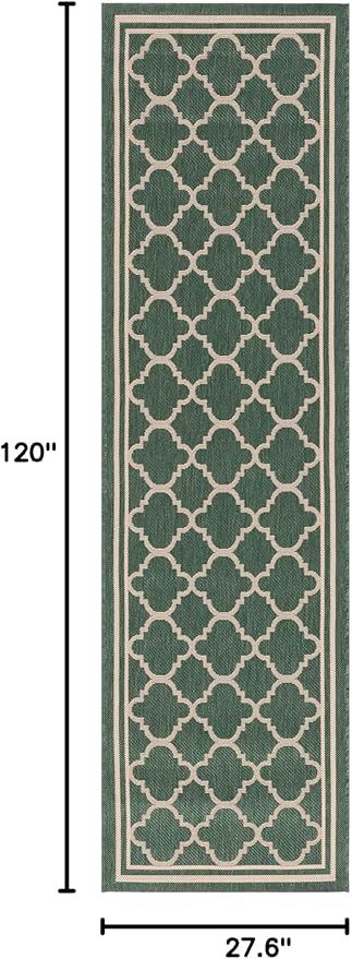 SAFAVIEH Washable Rug Outdoor Courtyard Collection - 2'3" x 10' Runner, Dark Green & Beige, Non-Shedding & Easy Cleaning, Ideal for Patio, Entryway, Mudroom, Hallway, Kitchen (CY6918-322)