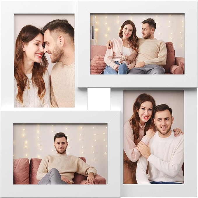 SONGMICS 4x6 Collage Picture Frames, Family Photo Collage Frame Set of 4 for Wall Decor, Glass Front, Wall Hanging or Tabletop, Christmas Gift, Cloud White URPF25WTV1