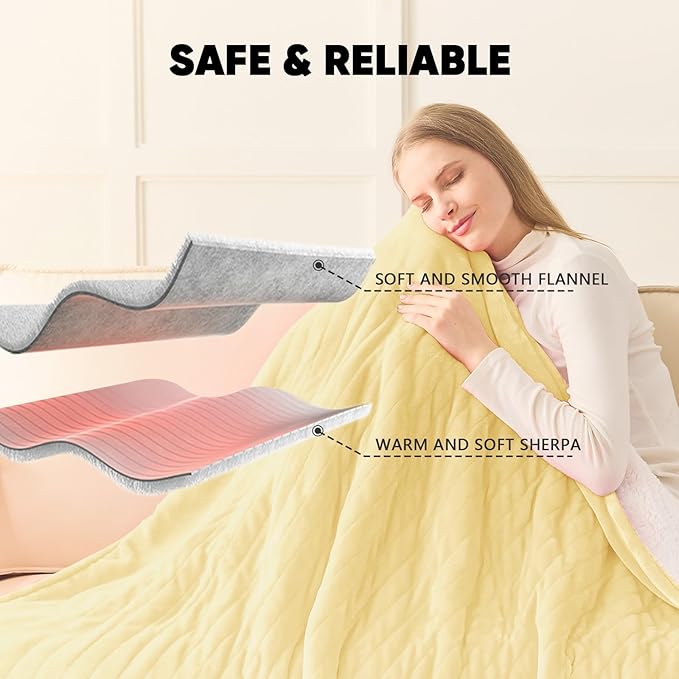 greenoak Heated Blanket Electric King Size 100"X90" Dual Control, Heating Blankets with 10 Levels 8 Hours Auto-Off, Soft Flannel Fluffy House Warming Gifts for Grandma Seniors Mom,Cream Yellow
