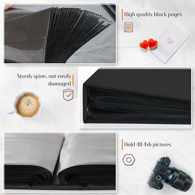 Popotop Photo Album 4x6 48 Pockets for Wedding Gifts,Linen Hardcover Picture Albums for Family Anniversary Baby Vacation Pictures