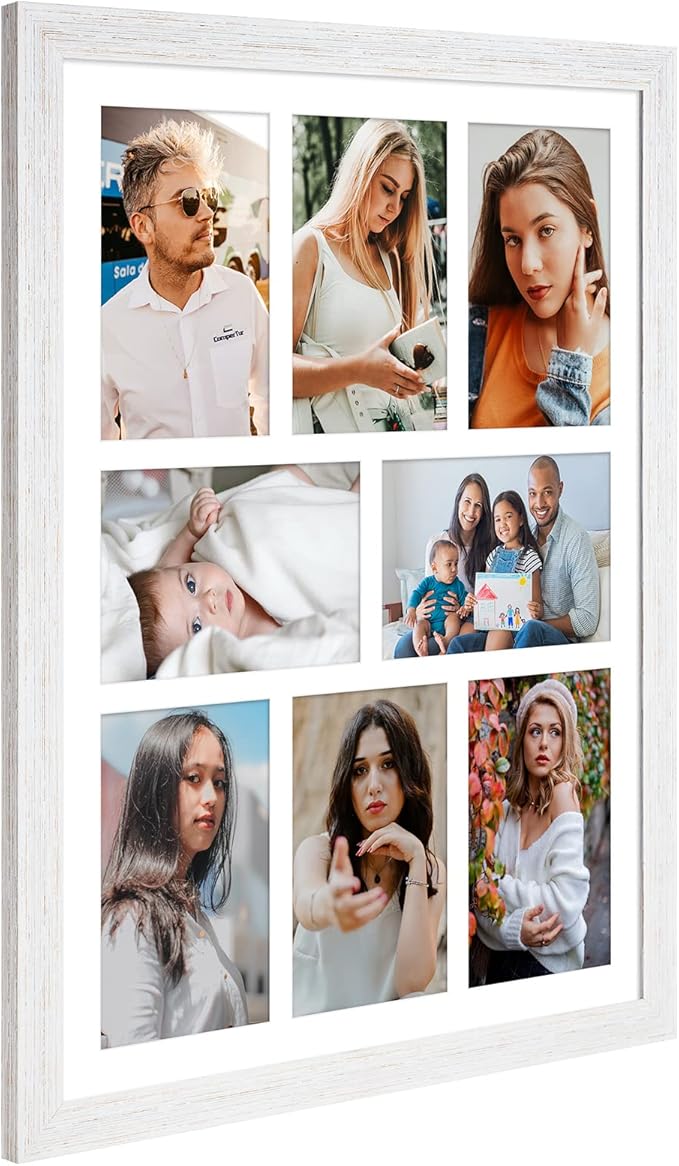 13x17 Collage frame with 8 Openings 4X6 Pictures, Multiple Picture Frame with Mat, Wall or Tabletop Decor, White Wood Grain,2 Pack