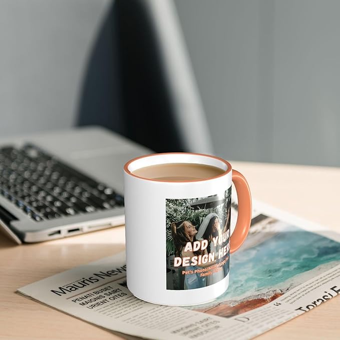 Custom Mugs and Coffee Cups Partial or Full Size Printed Creative Designs Customizable with Your Photos Images Text (Partial, Orange)
