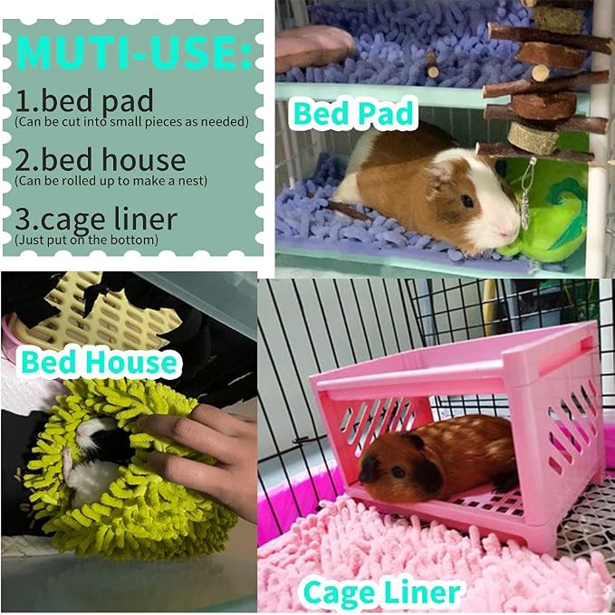 2pcs Guinea Pig Fleece,Cage Liner, Washable Non-Slip Mat(Grey+Blue) | Chenille fleece, absorbent 3-layer design, non-slip TPR backing, machine washable, for small animal cages