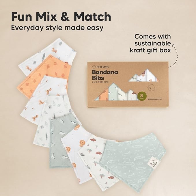 8-Pack Organic Baby Bandana Bibs for Boys, Girls - Super Absorbent Triangle Baby Bibs for Drooling and Teething Infant, 100% Cotton Extra Soft for Newborn, Infant 0-36 Months (Wilderness)