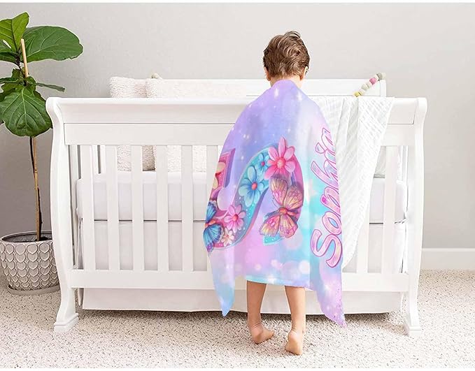 D-Story Ship Next Day, Personalized Baby Blanket with Name, Custom Baby Blanket for Kids, Butterfly Blankets in Easter Personalized Baby Gifts for Infant Newborn Shower