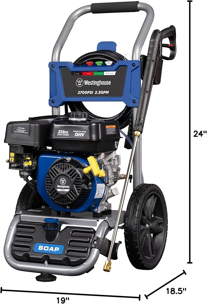 Westinghouse WPX2700 Gas Pressure Washer, 2700 PSI and 2.3 Max GPM, Onboard Soap Tank, Spray Gun and Wand, 5 Nozzle Set, for Cars/Fences/Driveways/Homes/Patios/Furniture