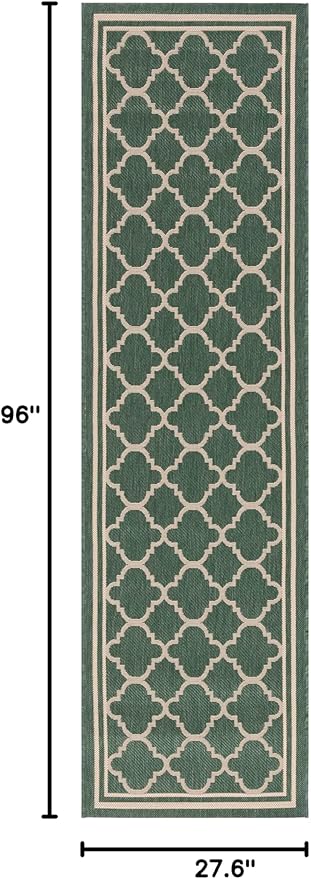 SAFAVIEH Washable Rug Outdoor Courtyard Collection - 2'3" x 8' Runner, Dark Green & Beige, Non-Shedding & Easy Cleaning, Ideal for Patio, Entryway, Mudroom, Hallway, Kitchen (CY6918-322)