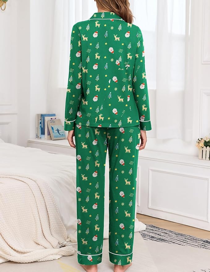 Veseacky 100% Cotton Pajamas for Women Set Long Sleeve Button Down Sleepwear Soft Pjs Lounge Sets with Pockets S-XXL