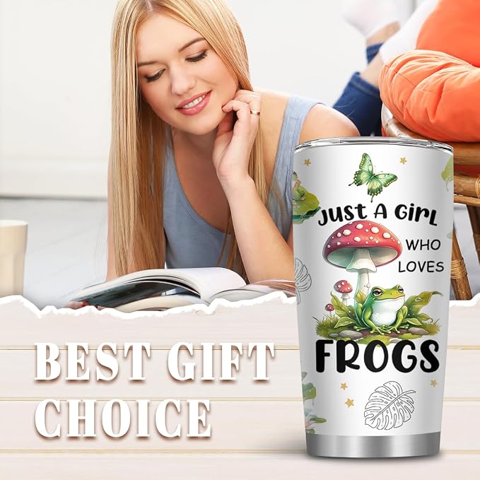 20oz Just a Girl Who Loves Frogs Tumbler with Brush & Straw for Women | Frog Gifts for Women, Frog Themed Cup Coffee Mug, Gifts for Thanksgiving Christmas, 1 PCS