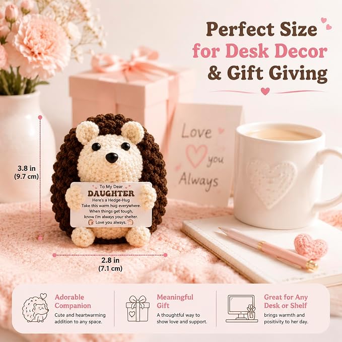 Daughter Gifts from Mom Dad,Funny Gifts for Daughter from Mom Dad | Birthday Gifts for Daughter Cute Handmade Crochet Hedgehog,Christmas Graduation Mothers Day for Girls,Cute Crochet Animal