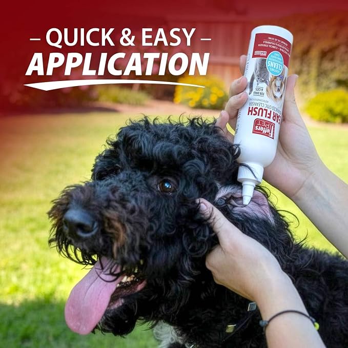Jeffers Ear Flush for Dogs, Cats & Puppies, 8 oz - Otic Ear Cleanser Solution with 0.2% Ketoconazole, Aloe Vera & Calendula, Gentle Ear Wash for Pet Hygiene, Grooming, Wax & Debris Cleaning