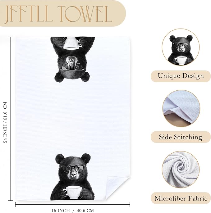 Bear Gifts Coffee Kitchen Towels, Gifts for Coffee Lovers Decorative Hand Tea Towel for Kitchen Home Bar, Funny Bear Owners Coffee Bar Decor,16x24 Inch