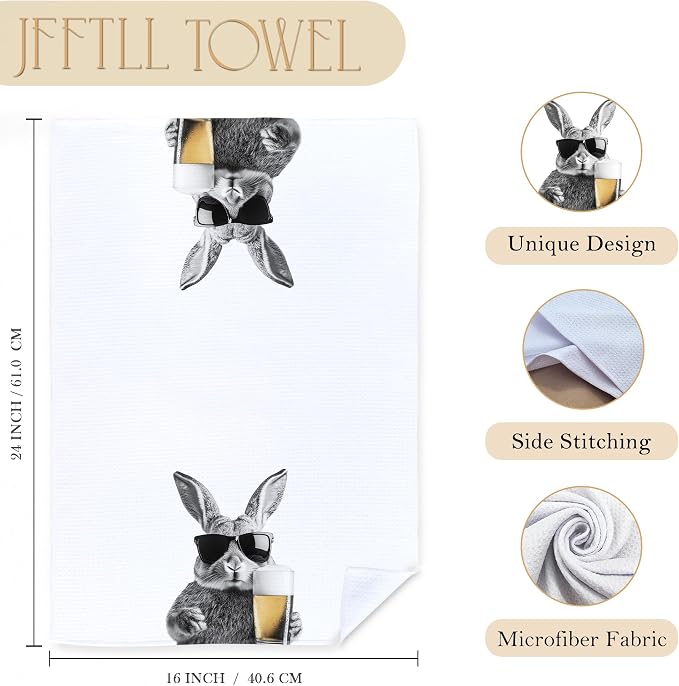 Funny Bunny Beer Kitchen Towels, Bunny Gifts Dish Tea Towels for Kitchen Decor, Bar Towel for Bartender Kitchen, Beer Lover Gift, 16x24 Inch