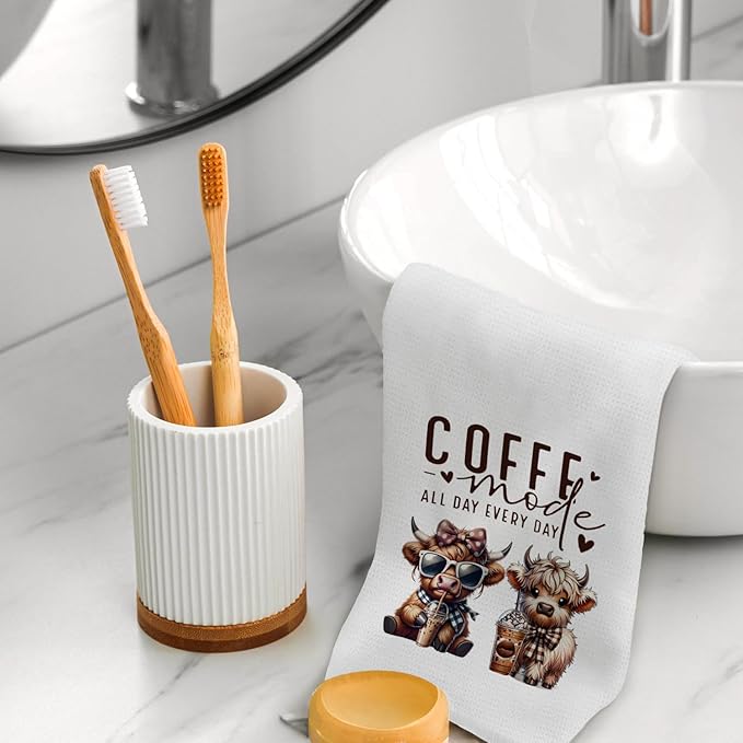 Coffee Kitchen Towels, Coffee Towels for Coffee Bar Kitchen, Barista Towels, Cow Dish Towels Tea Towels, Coffee Kitchen Decor, Cow Kitchen Decor, 16x24 Inch